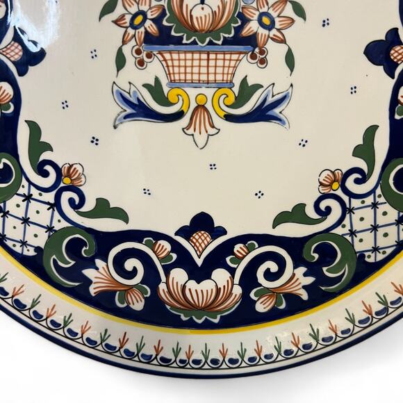 Vintage 80s Rouen Desvres Faience Pottery Hand Painted 14 Inch Floral Platter - Picture 4 of 10